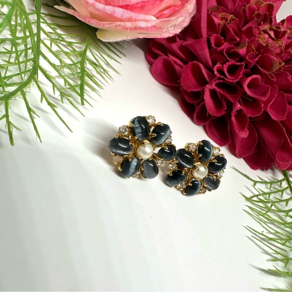 NEW⚜️Gray Moonstone & Pearl Earrings - Picture 2 of 7